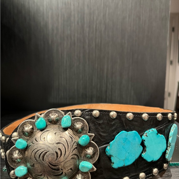 Arojo adjustable leather belt with turquoise style stone - Picture 2 of 6